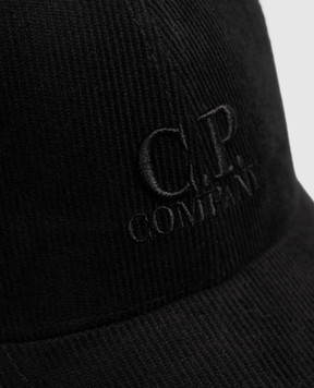 C.P. Company Children's black velvet cap with logo embroidery CSX005LVA08