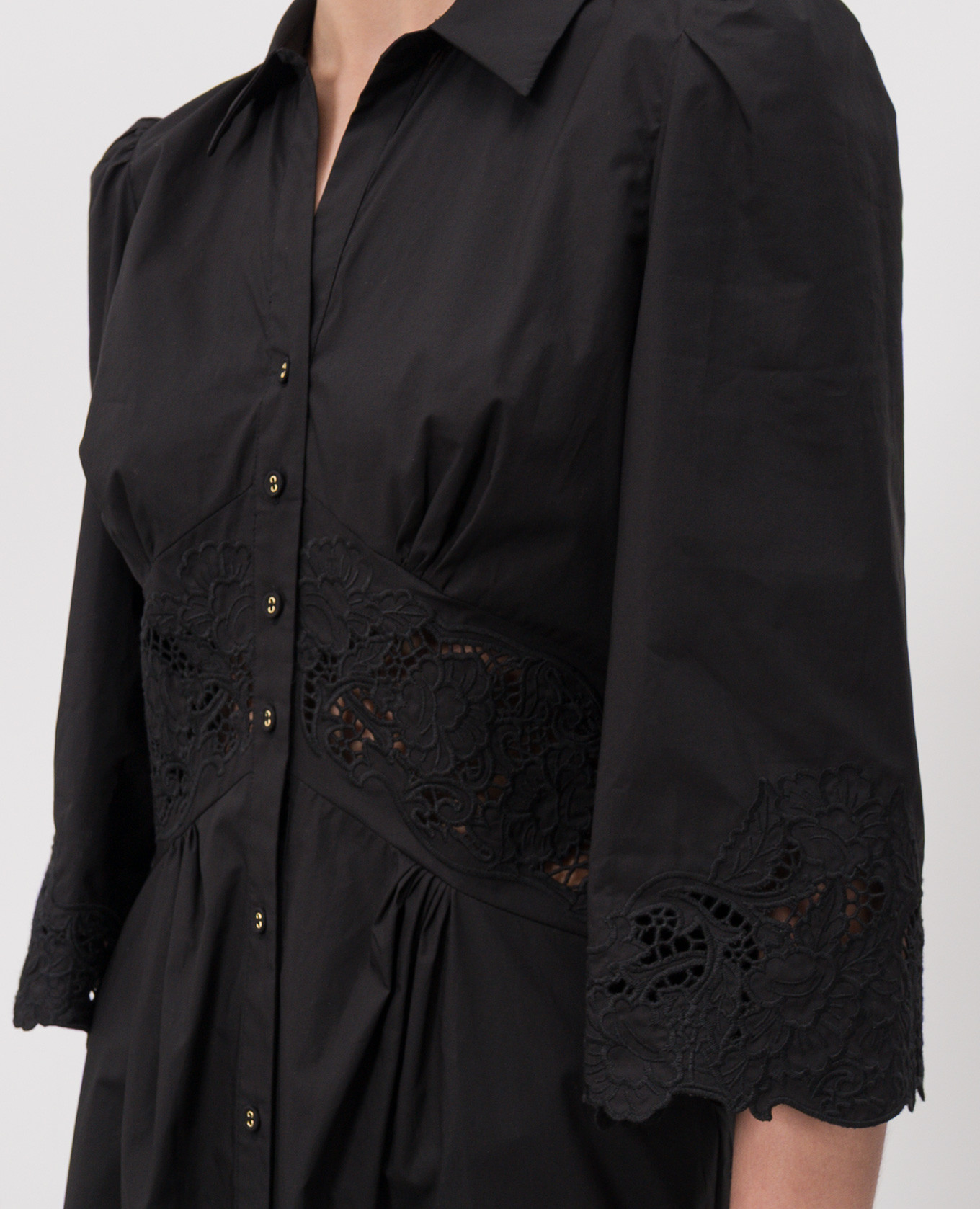 Black shirt dress with broderie embroidery Twinset 4