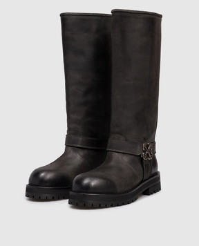 Off-White Black leather boots with a vintage effect OWIE04MF25LEA002