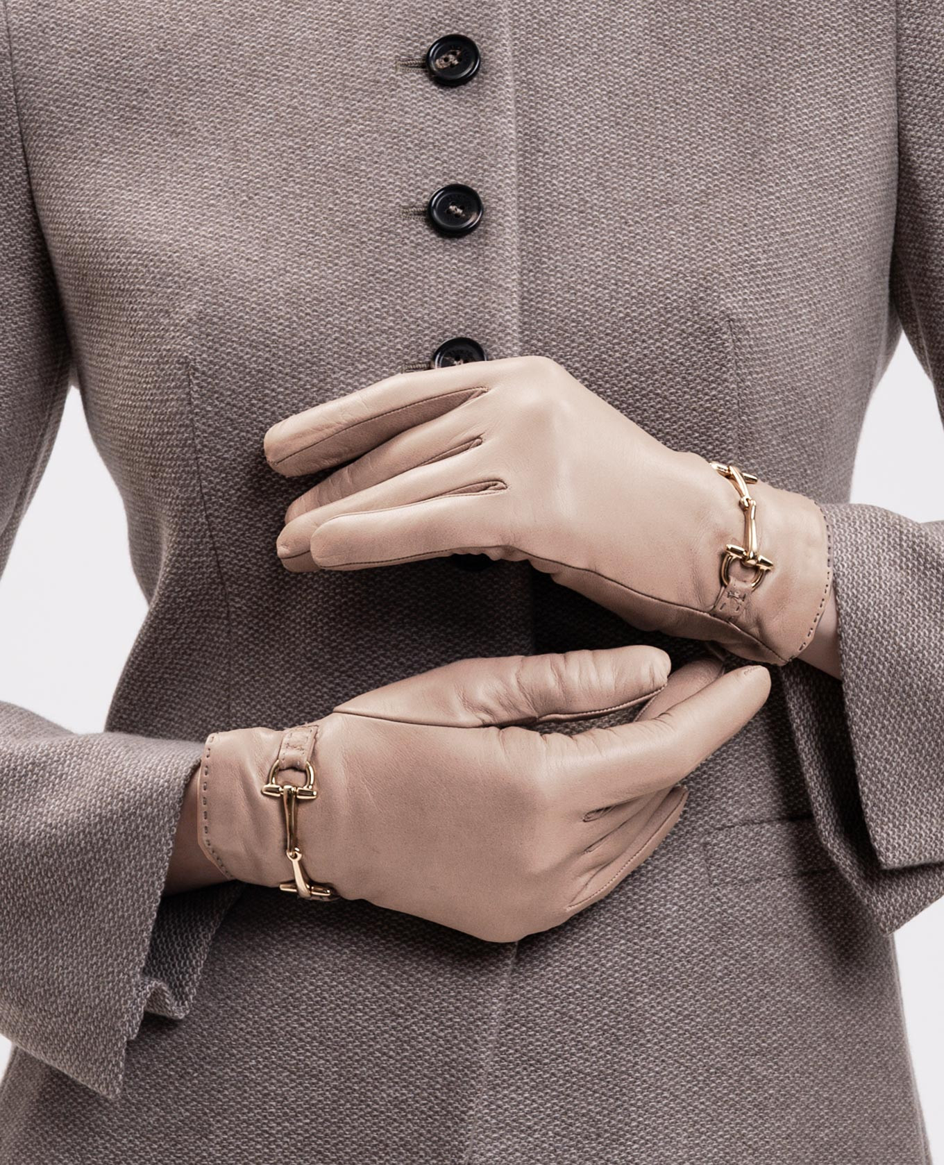 Beige leather gloves Sermoneta Gloves 2