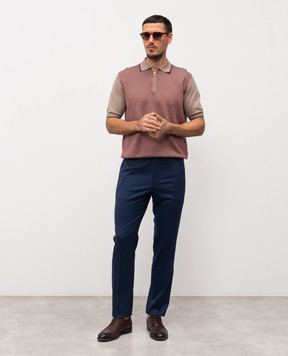 Stefano Ricci Brown polo shirt with silk in a contrasting pattern K212035P31F26191