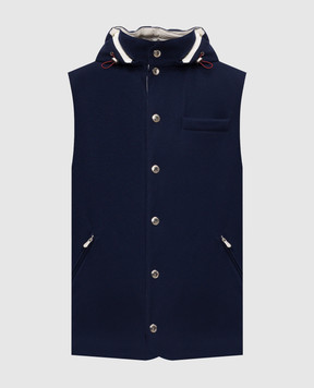 Brunello Cucinelli Blue wool down vest with hood MM4701775
