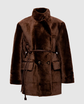 Babe Pay Pls Brown double-breasted sheepskin coat with belt 2526MERINO