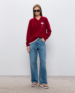 Palm Angels Red wool and cashmere pullover with polo collar PAMHD003KN001