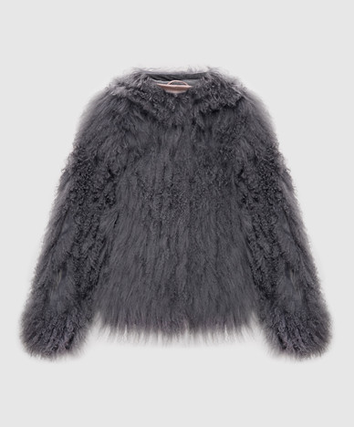 Gray fur coat with hood
