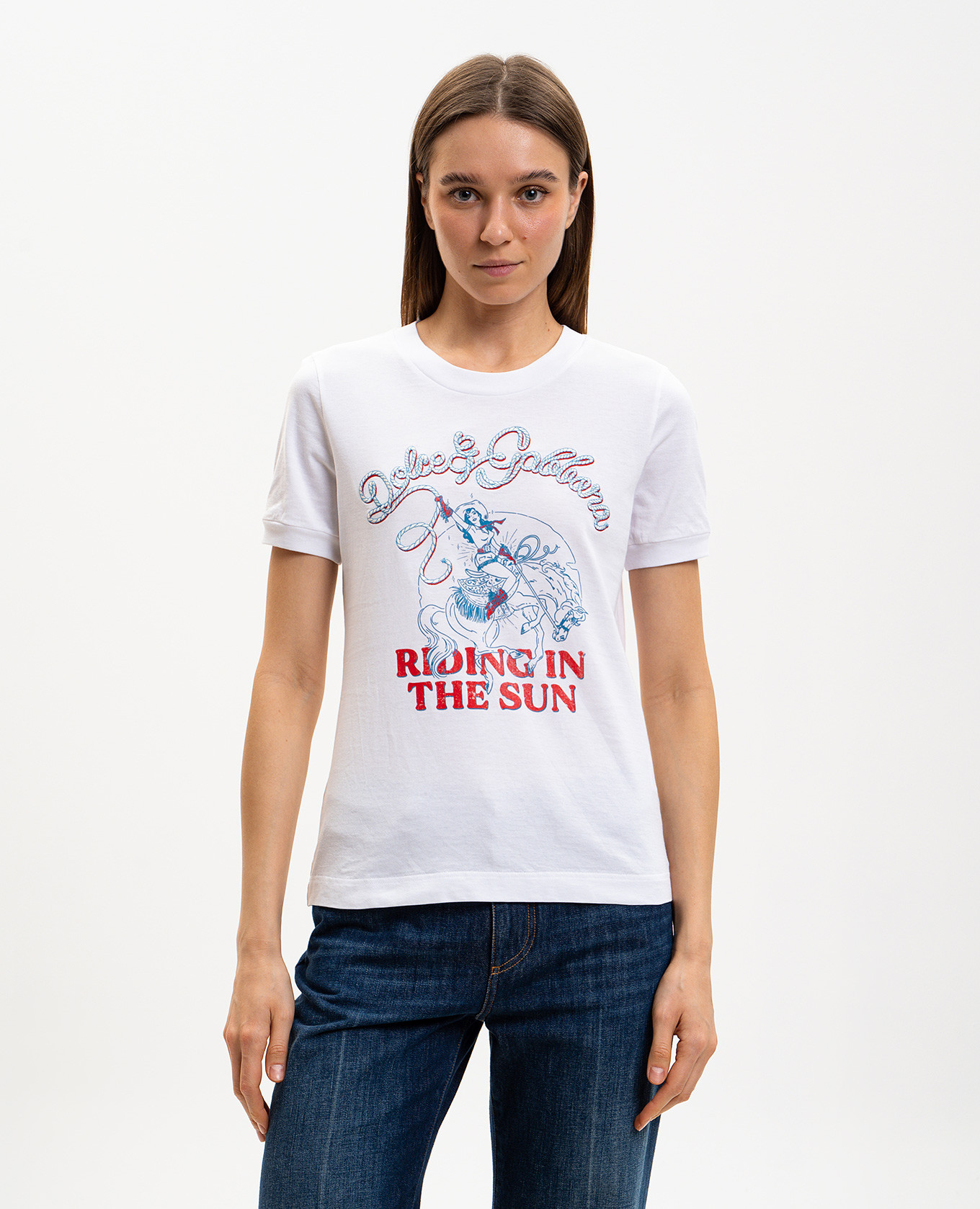 

White T-shirt with print and embroidery Dolce&Gabbana