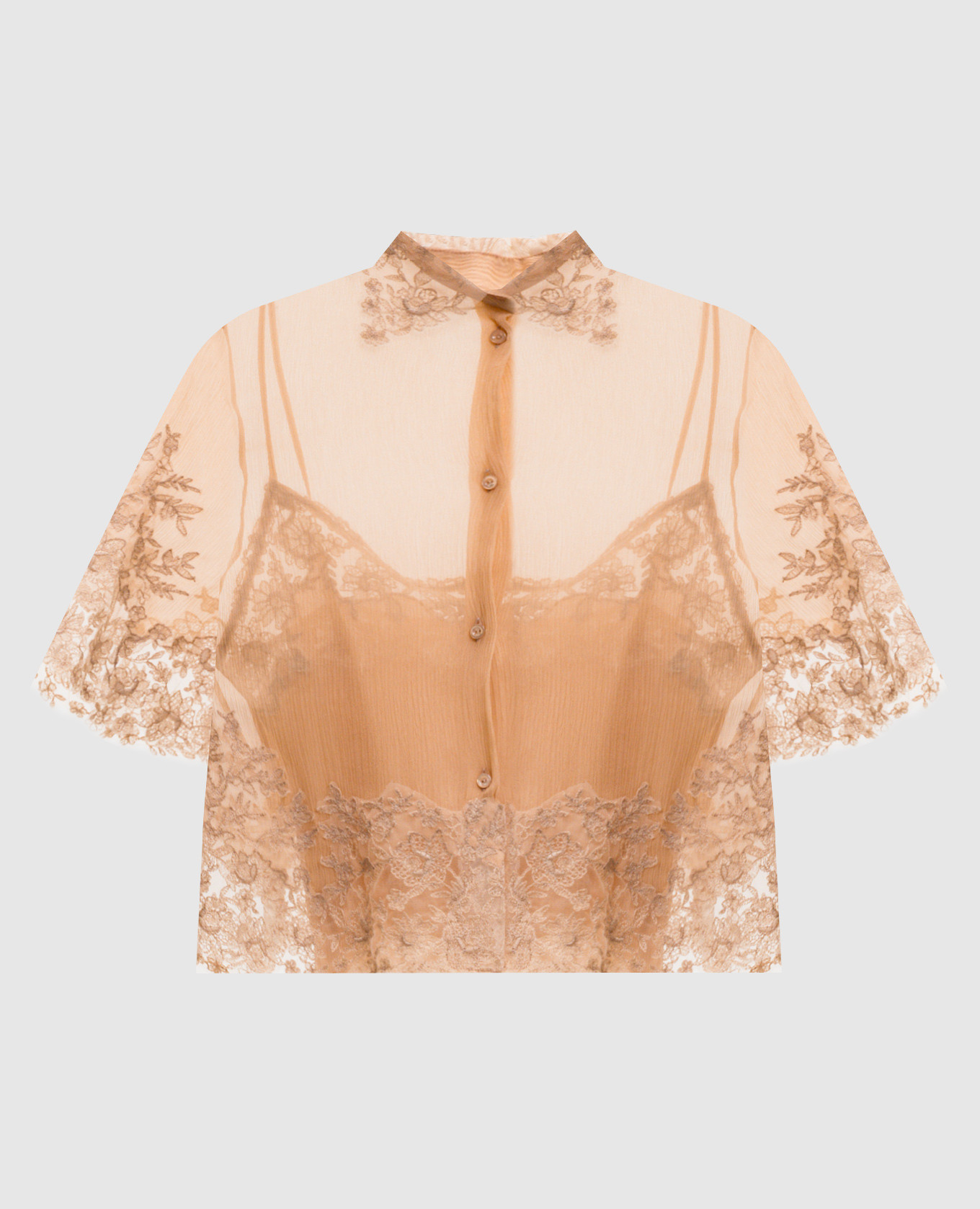 Beige silk blouse with lace