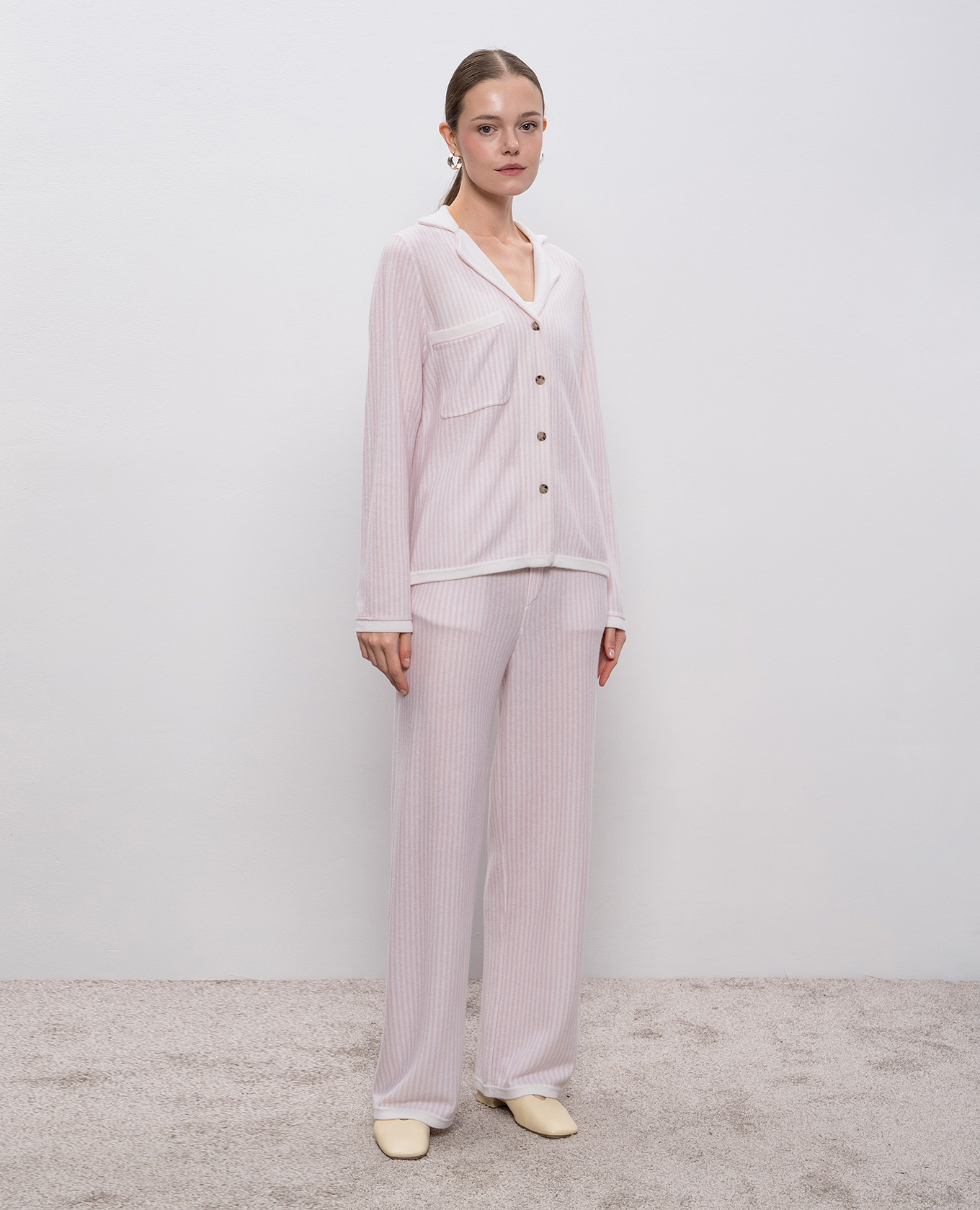 

Pink striped wool and cashmere pajama pants Allude