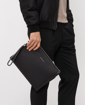 Stefano Ricci Black leather clutch with textured logo PP428G9PMRVH