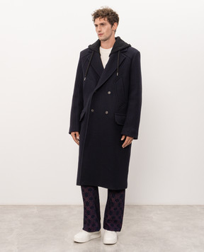 Off-White Blue double-breasted coat with wool 44MER09UF26F001