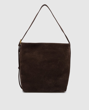 Christian Villa Suede brown bag with embossed logo 06448