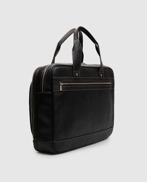 Brunello Cucinelli Black leather briefcase with logo print MBZIBU391