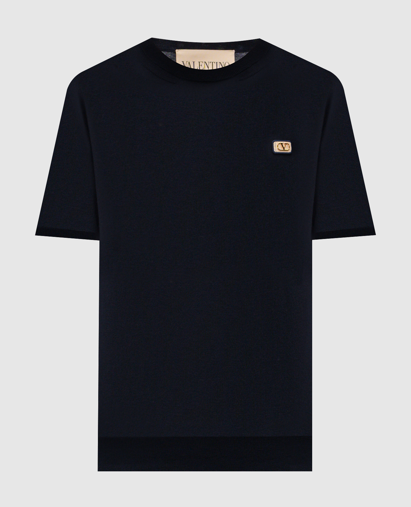 Blue wool T-shirt with logo patch Valentino