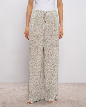 Ermanno Scervino White silk pants with floral print D482P374XWE