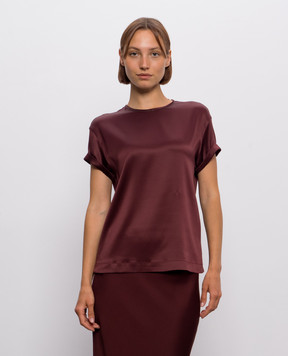 Brunello Cucinelli Burgundy silk blouse with monil chain MPC59DE310