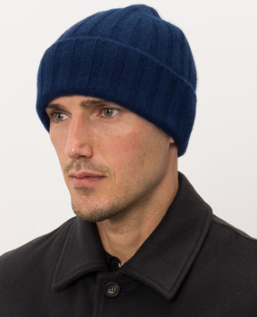 Castangia dal 1850 Blue ribbed cashmere hat CACHEMIREHAT
