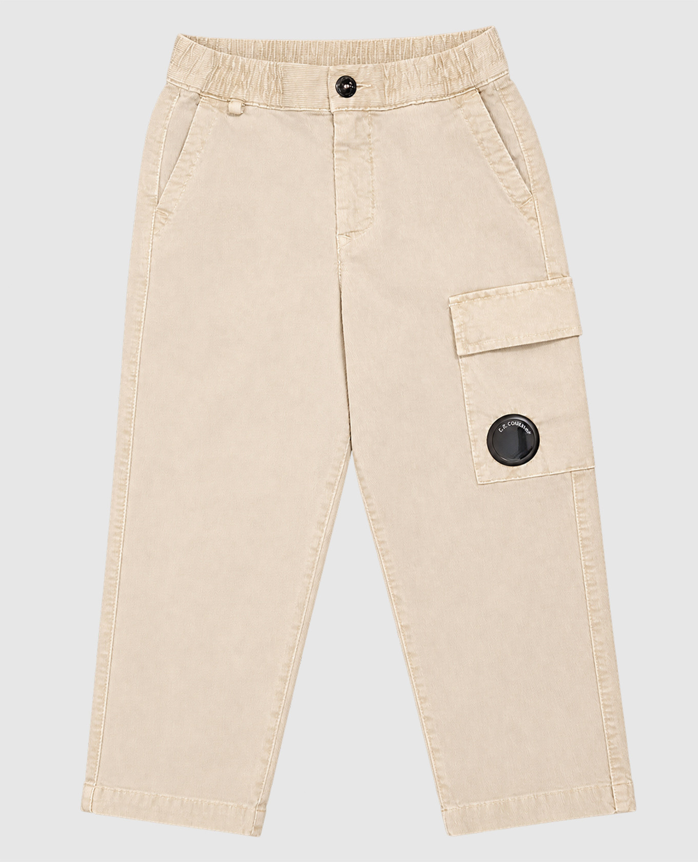 Children's beige corduroy pants with logo patch C.P. Company