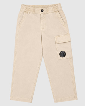 C.P. Company Children's beige corduroy pants with logo patch CUP01JLVC0048