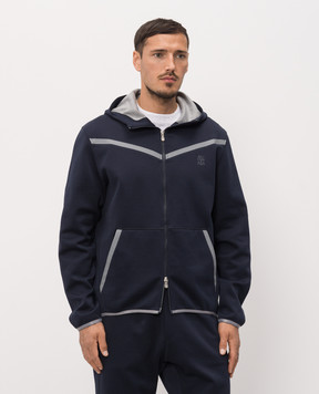 Brunello Cucinelli Blue sports jacket with logo print MM8433376G