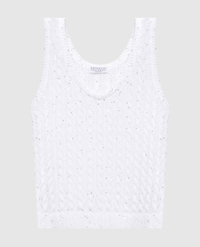 Brunello Cucinelli White linen top with sequins MCO559700