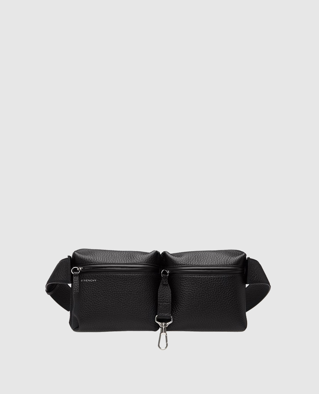 Black leather bag with embossed logo