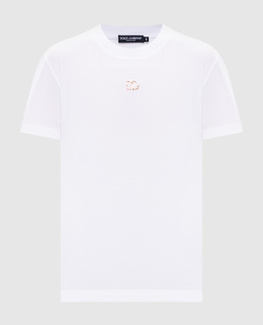 Dolce&Gabbana White T-shirt with DG embroidery F8V42ZGDDL7