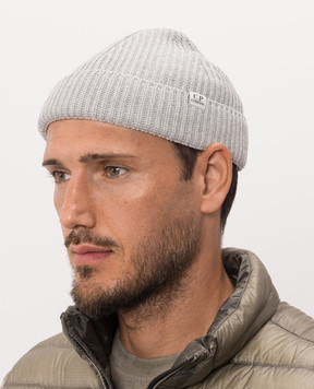 C.P. Company Gray wool beanie hat with patch MAC137A005509A