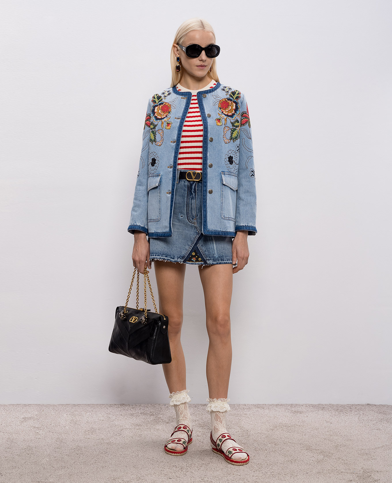 

Blue denim mini skirt with logo patch Valentino, Light blue
