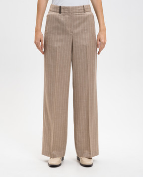 Peserico Beige wool pants with lurex stripes P0433503362