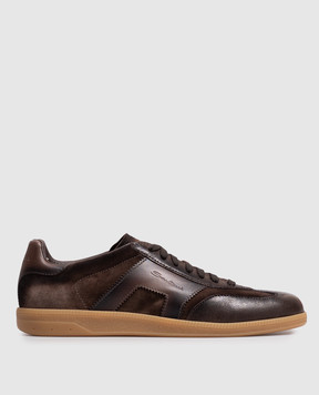 Santoni Brown suede sneakers with a vintage effect MBPL22251FARTGEU