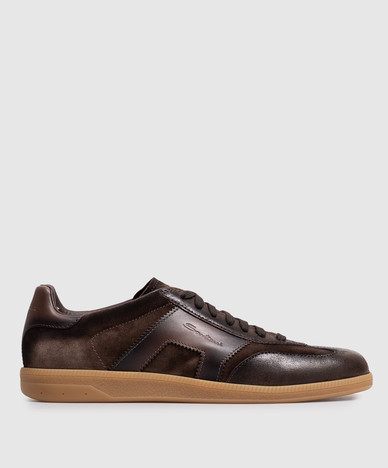 Brown suede sneakers with a vintage effect