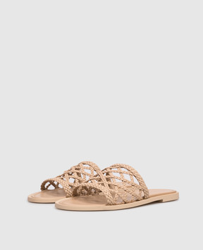 Babe Pay Pls Beige leather flip-flops with weaving SLIPY