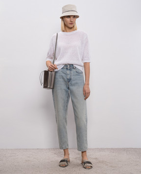 Brunello Cucinelli Blue mom jeans with a frayed effect MA095P5319