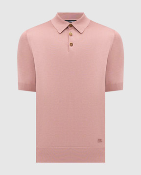 Dolce&Gabbana Pink silk polo shirt with DG logo embroidery GXZ02ZJBSO5