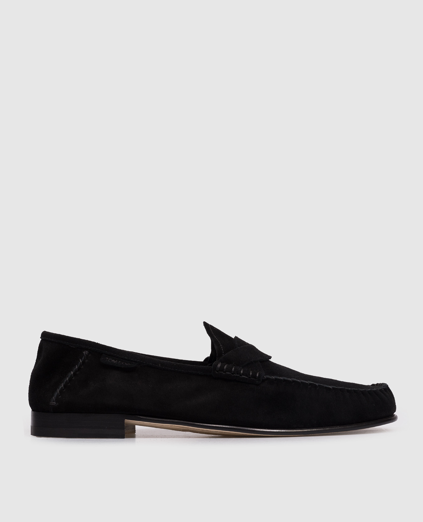 Black suede loafers with logo