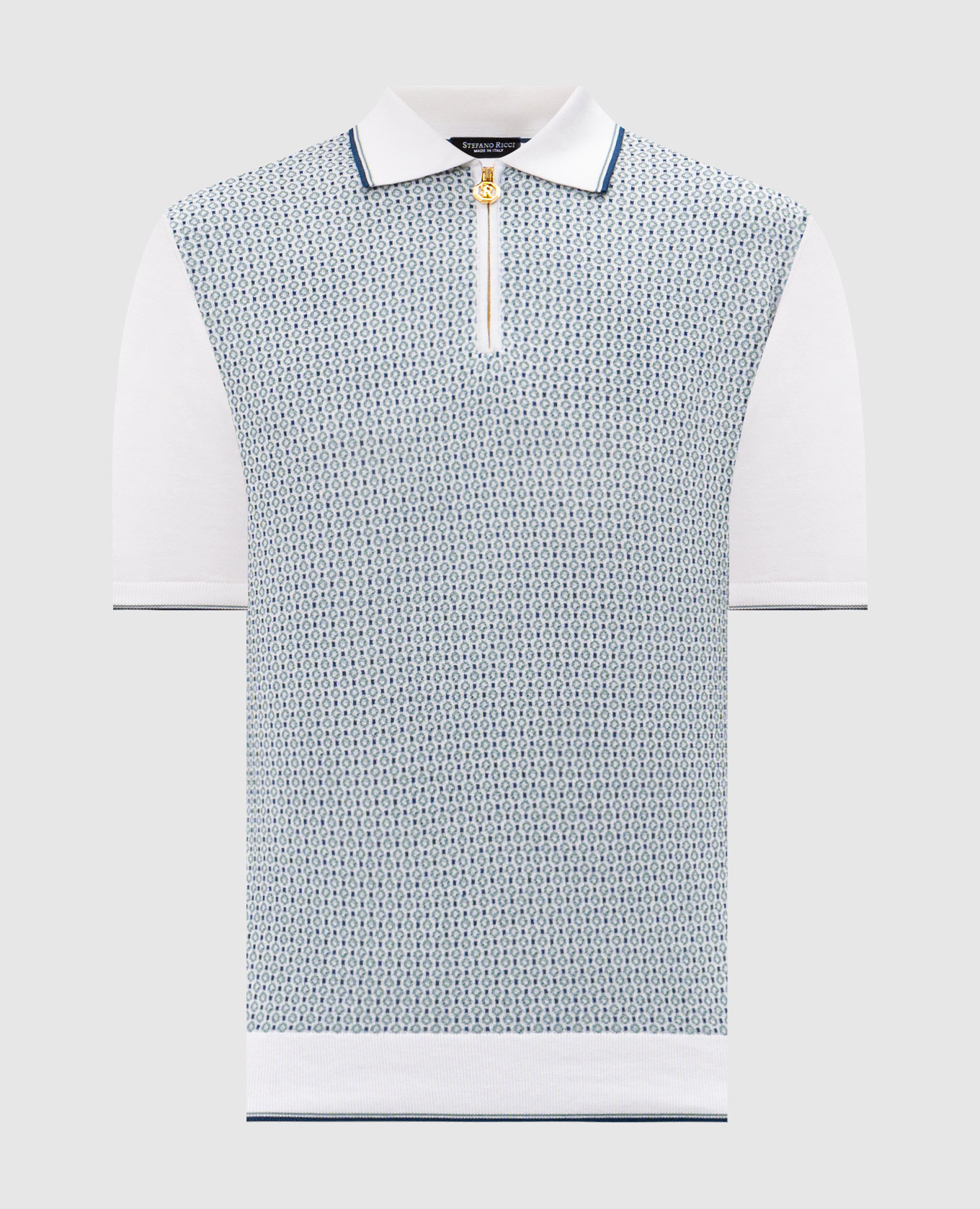 

White polo shirt with patterned silk Stefano Ricci
