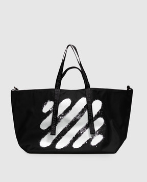 Off-White Black Diag Spray Print Tote Bag OWMNA05F26FB01