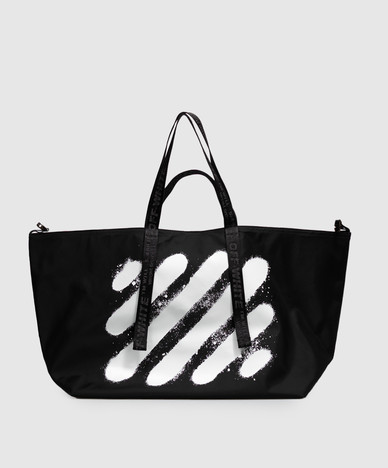 Black Diag Spray Print Tote Bag