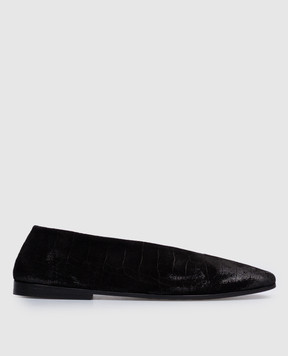 Marsell Black suede ballet flats Scivolo with crocodile embossed pattern MW8696P042