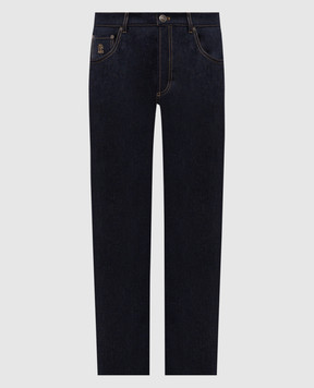 Brunello Cucinelli Blue wool pants with logo patch M038PF1012