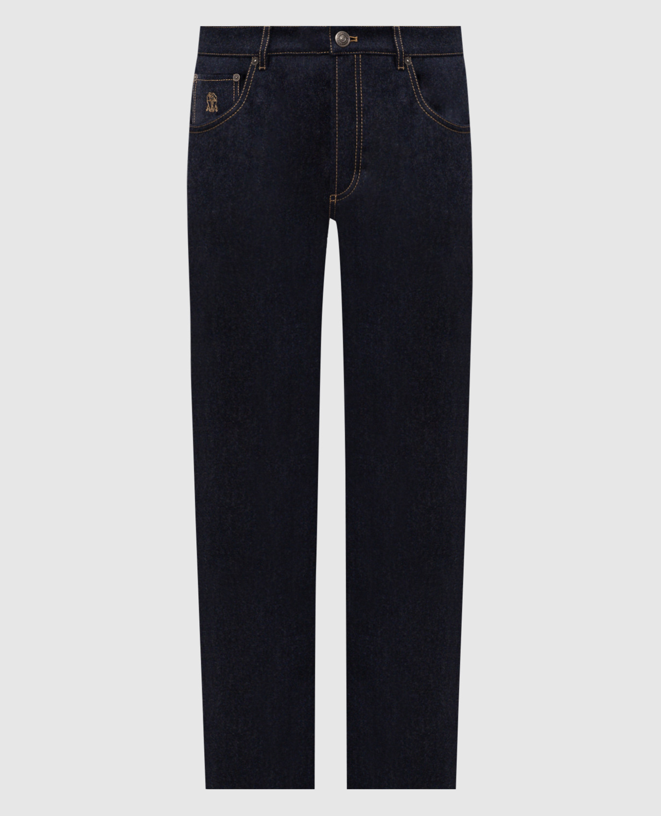 Blue wool pants with logo patch