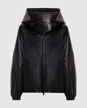 Balenciaga Black leather jacket with hood A002FSTUS11