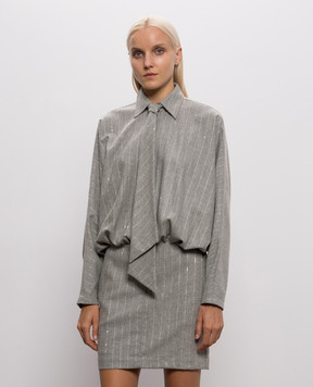 Brunello Cucinelli Gray striped wool dress MG576AB5H1