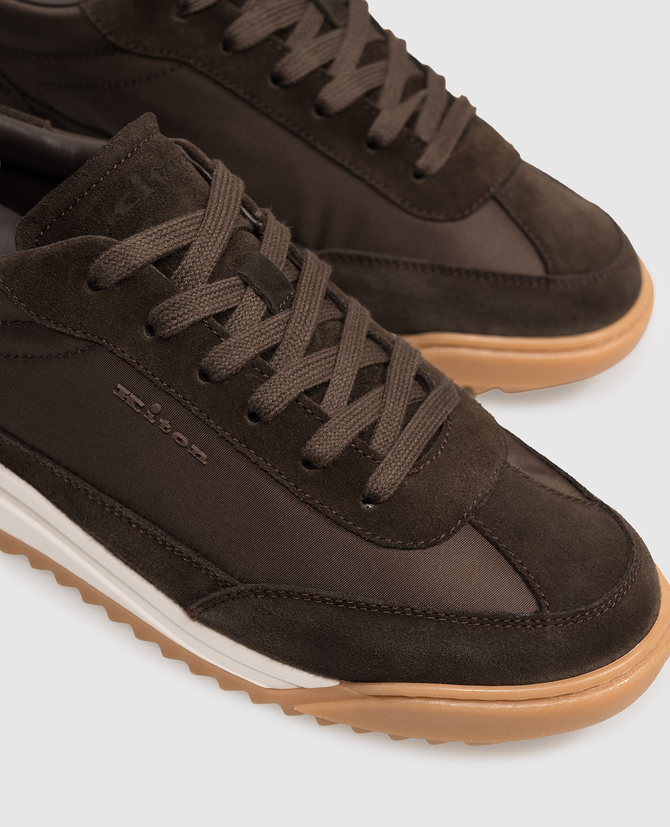 Brown logo-embossed combination sneakers Kiton 5