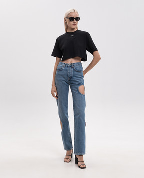 Off-White Black ribbed cropped T-shirt 2FA00678T