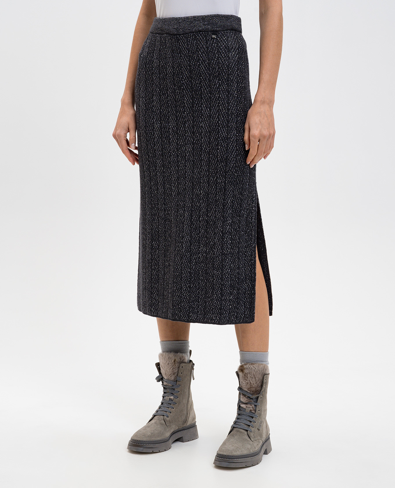 Gray midi skirt with patterned wool Herno 3