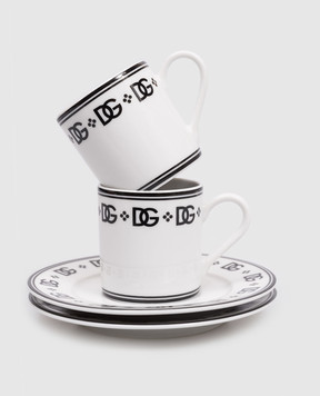 Dolce&Gabbana Set of porcelain coffee cups and saucers with DG logo monogram TC0S10TCALH