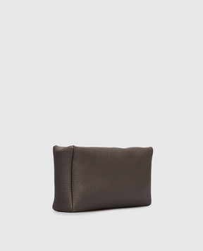 The Row Brown leather clutch with logo W1867L624