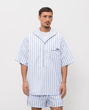 Dolce&Gabbana White striped pajama shirt with logo patch G5OL5TFR52W