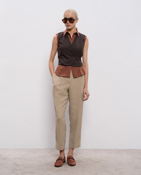 Brunello Cucinelli Brown sleeveless shirt with monil chain M0091MA616